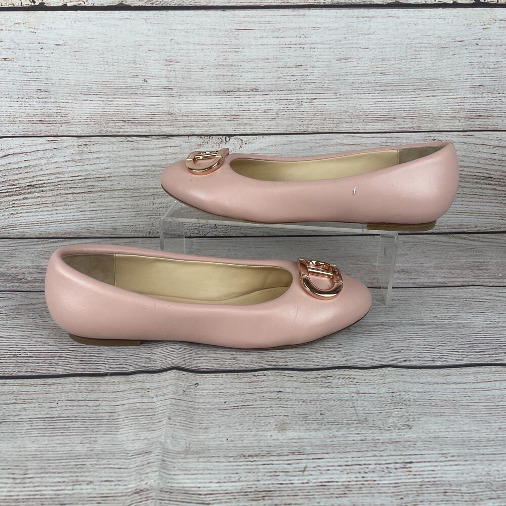 Dee Ocleppo Prague Womens Sz 7.5 Ballet Flats Pink Leather Gold Hardware